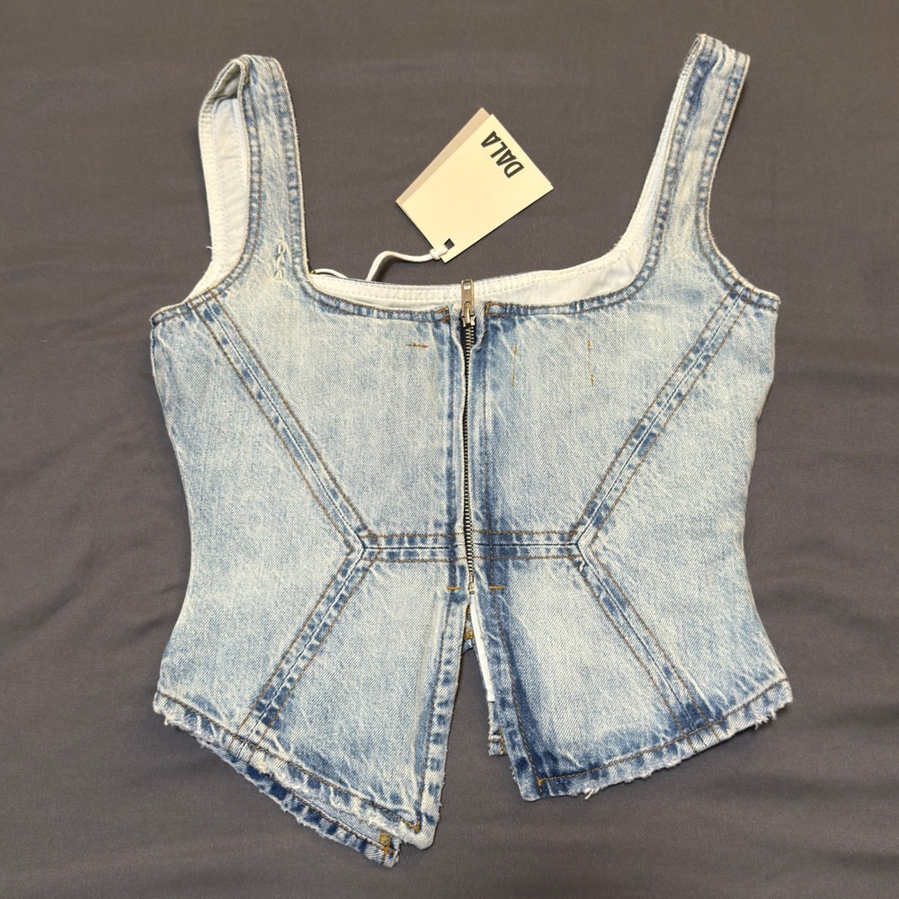 Dala Broken Denim Corset in Blue Haze